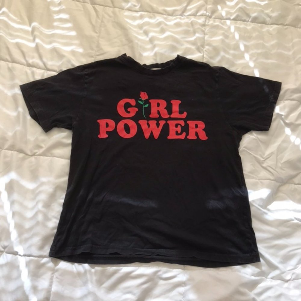 "Girl Power" Rose Graphic T-Shirt in Black